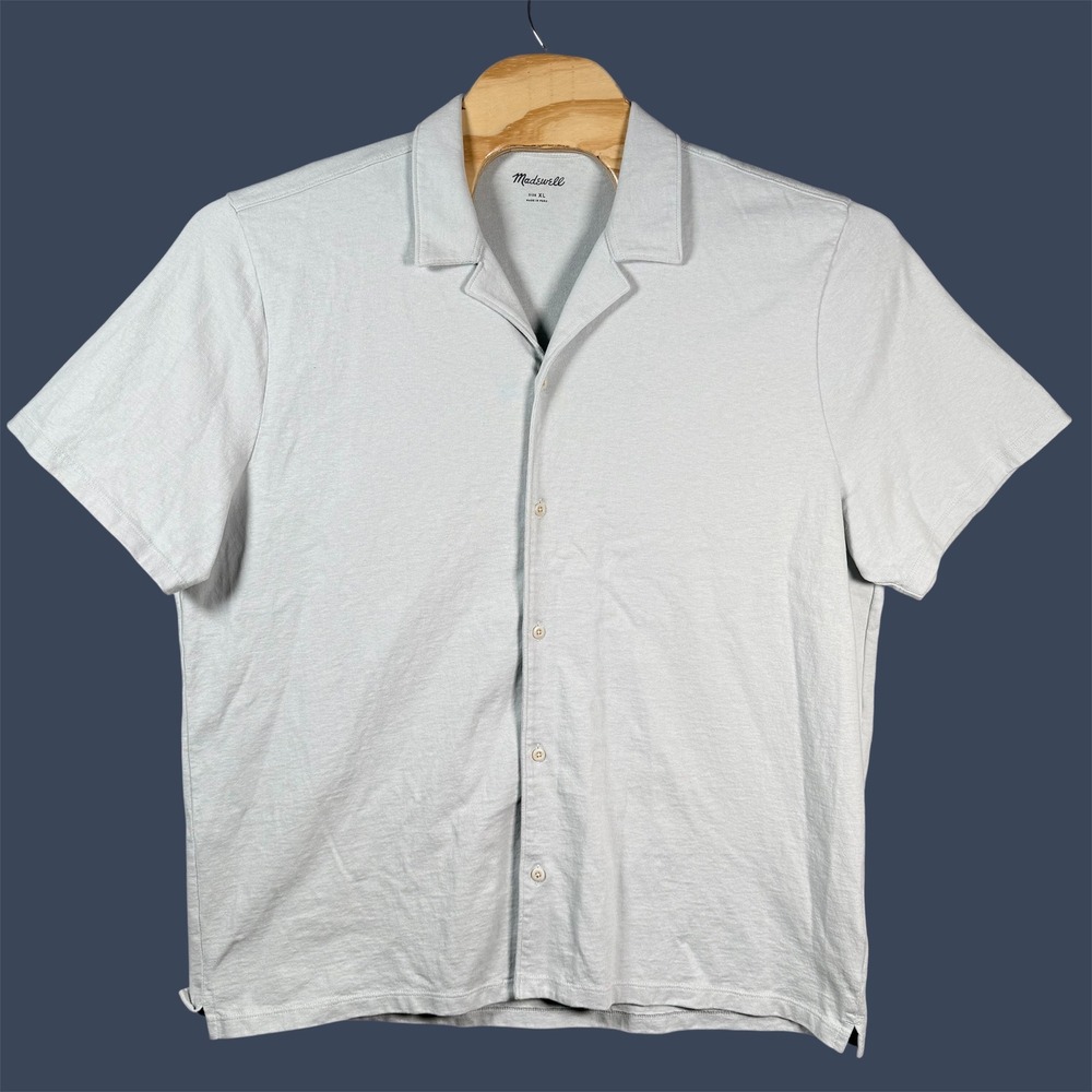 Madewell Camp Collar Shirt Men XL Light Blue Grey Cotton Button Front ND903 SU22